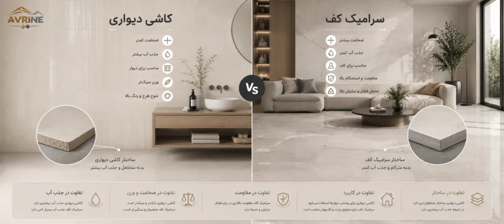 تفاوت کاشی دیواری و سرامیک کف